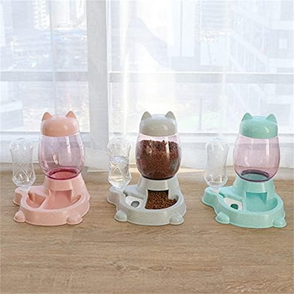 Utaomld Automatic Cat Feeder, Food & Water Dispenser Set, Green, Modern Style, 3000ml Capacity, Perfect for Small Pets & Breeds
