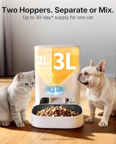 PETKIT Automatic Cat Feeder with Camera, Upgraded Multi-Cat Recognition, Night Vision,2.4G&5G WiFi Dog Feeder with Freshness Lock,5L Timed Dual Hopper Food Dispenser with Low Food Sensor
