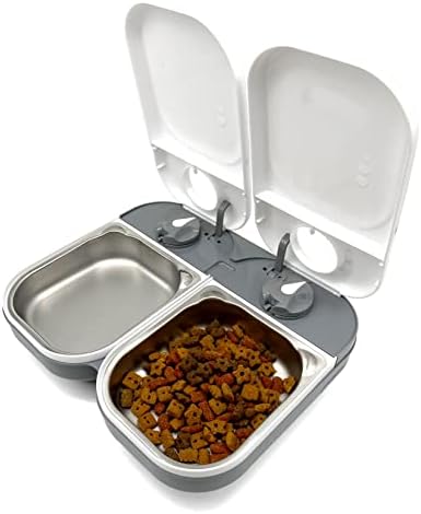 Closer Pets 2-Meal Automatic Feeder, 400g Per Bowl, Wet & Dry Food, White