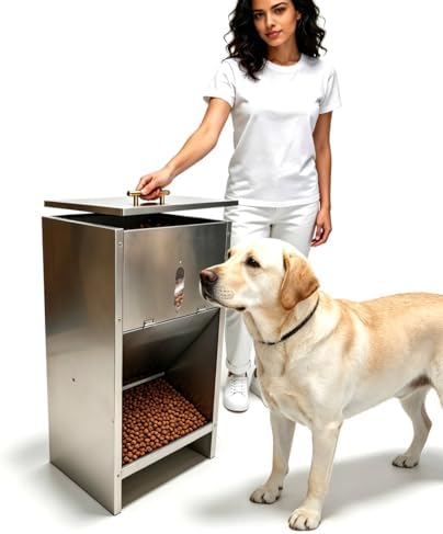 Automatic Dog Feeder Large Breed - Stainless Steel - 50LBs Dog Food Feeder for Kibble Outdoor Gravity Self Feeding for Medium, Large Dog Breeds, Pre-Installed Nuts for Easy Assembly