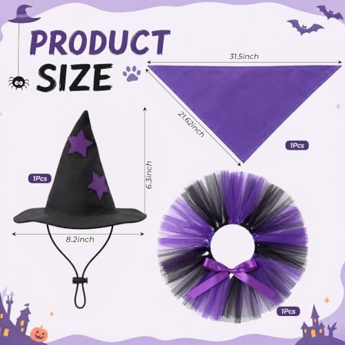 Huhumy 3 Pcs Halloween Witch Dog Costume Bandana Tutu Skirt for Puppy Cat - Image 2