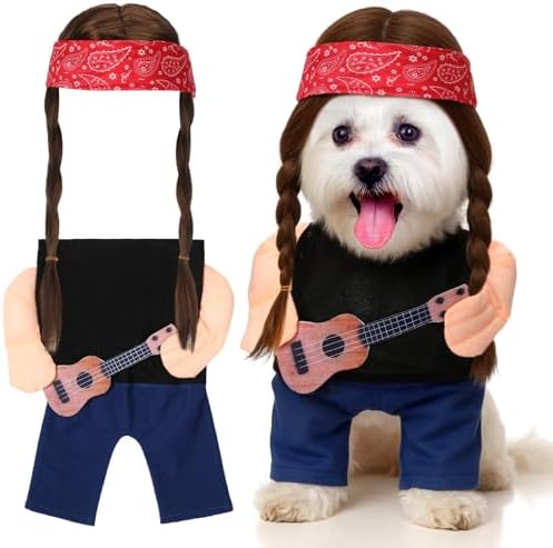 Huhumy Halloween Country Singer Dog Costume Guitar Wig Bandana for Dog, S by Huhumy