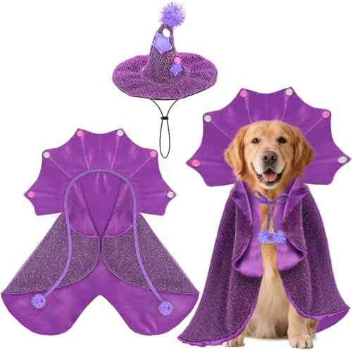 Witch Dog Halloween Costumes Devil Vampire Dog Costumes Cape Hat for Medium Dogs Halloween Party Cosplay Costumes for Large Medium Dogs Pets Cats by Unknown