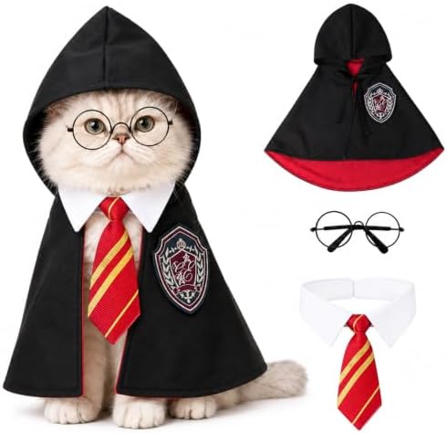 Dog Cat Wizard Costume, Halloween Pet Cape with Necktie & Glasses, S by Unknown
