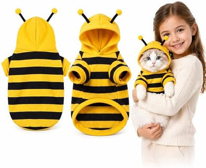 Cute Cat Bee Costume - Pet Halloween Apparel Bumble Bee Cosplay Clothes Antennae, Soft Warm Fleece Hoodie for Cats, Kittens, and Small Dogs, Perfect for Festival Party and Photo Shoot S/M by Unknown
