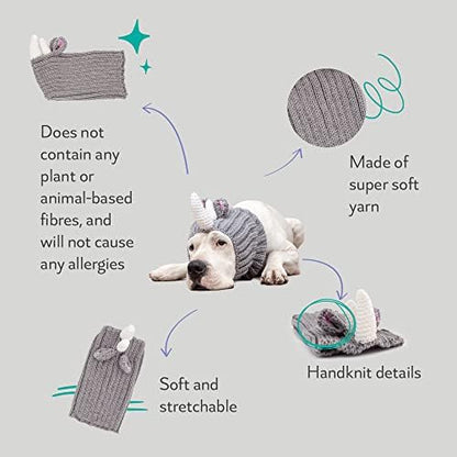 Zoo Snoods Rhino Costume - Knit Dog Snood Ear Wrap for Pets, Warm Neck Cover for Halloween and Winter (Large) - Image 2