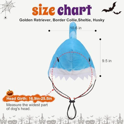 BEAUTYZOO Shark Dog Hat, Plush Halloween Costume for Medium Large Dogs,Blue - Image 2