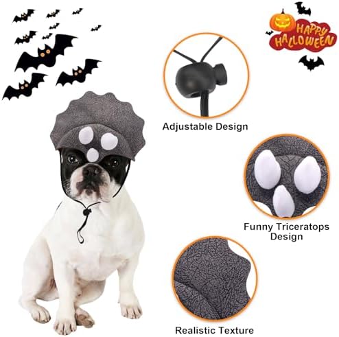 Triceratops Dog Halloween Costume Dinosaur Headpiece Hat with Elastic Strap - Image 3