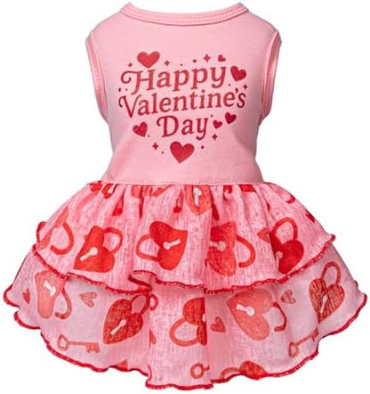 Fitwarm Happy Valentine's Day Dog Dress, Elegant Valentines Outfit for Small Dogs Girl, Festive Pet Clothes, Pink, Red, XXS by Fitwarm