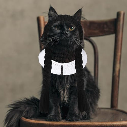 Sanwuta 2 Pcs Hand-Knit Halloween Cat Costumes Gothic Pet Cosplay Outfit - Image 2