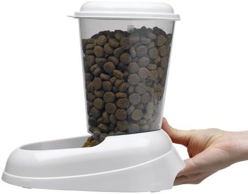 Ferplast Dry Food Dispenser for Dogs and Cats 3 Liter Zenith Practical pet Feeder Food Dispenser Biscuits for Animals, Transparent Tank with lid, Non-Slip Bottom, 20,2 x 29,2 x h 28,8 cm White