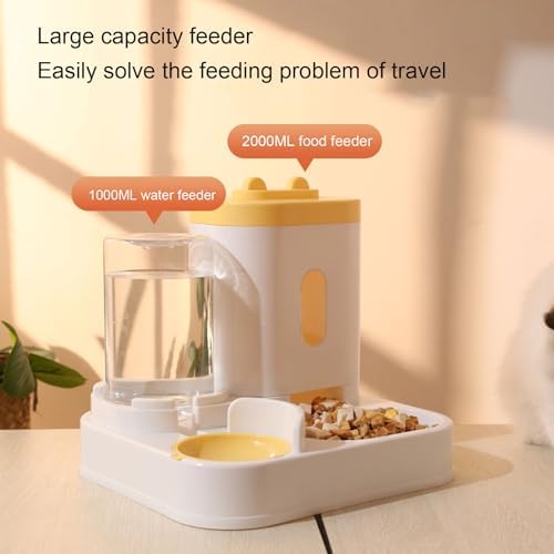 Automatic Cat Feeder and Water Dispenser Set, Pet Food Water Dispenser, Automatic Dog Feeder and Dog Water Dispenser, 2 in 1 Large Capacity Detachable Automatic Cat Waterer Feeder for Dog(Yellow)