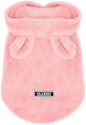 Pink Bunny Ears Hoodie, Polar Fleece X-Large Dog Pet Apparel, Warm Easter Costume for Cats Dogs by Anelekor