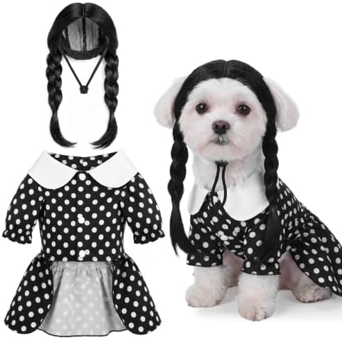 Hercicy 2 Pcs Dog Halloween Costumes Gothic Dress with Dog Wig, S by Hercicy