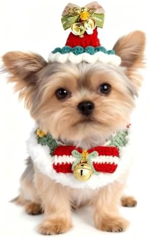 Christmas Dog Costume, Handmade Cat Holiday Outfit with Christmas Tree Hat & Wreath Scarf Set, Adjustable,Lightweight & Breathable,Pet Accessories for Xmas Party & Photos by MITOCAPY