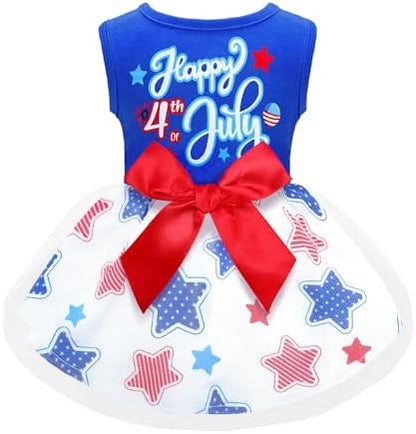 Happy 4th of July Dog Outfit Patriotic Dog Tulle Dress with Red Bowknot Independent Day Dogs Pet Doggie Apparel Clothes for Small Dogs Puppy Cats Girl by BAOBICUTE
