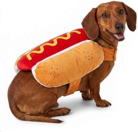 Hot Dog Costume for Dogs, Funny Hot Dog Dog Costume with Adjustable Fit, Cute Pet Halloween Costume for Large Dogs, Dog Costume for Halloween Party Cosplay by JOJFOUK
