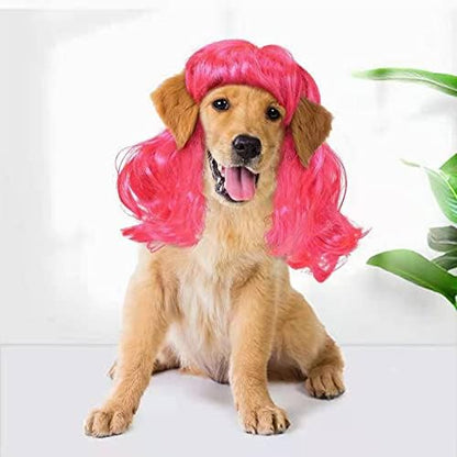 Funny Dog Cat Cosplay Wig, Pet Wigs for Halloween, Christmas, Parties, Festivals, Dog Wigs for Small Medium and Large Dogs（Rose Red Long Curly Hair） by Unknown