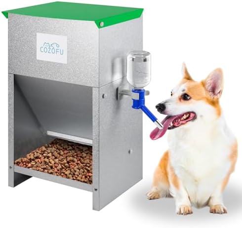 Automatic Fed Dog Feeder Bowl Galvanized Dispenser Pet Food 25lbs