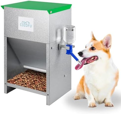 Automatic Fed Dog Feeder Bowl Galvanized Dispenser Pet Food 25lbs