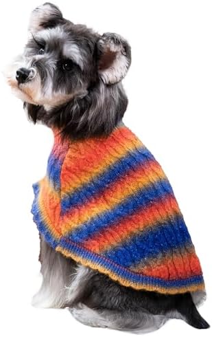 Rainbow Mohair Dog Sweater Cloak, Cold Weather Coat Dog Jacket for Small Dogs, Classic Turtleneck Thick Puppy Clothes with Leash Hole DS94XL by UNIPUP