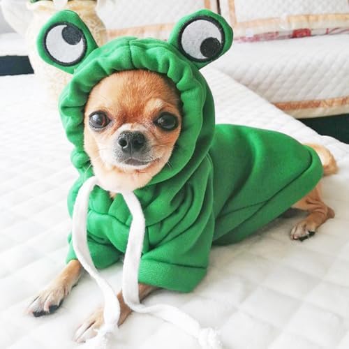 ANIAC Funny Pet Clothes for Small Dogs Girl Male Frog Cat Hoodies Warm Puppy Sweatshirt Coat with Eye Hood Fall Cat Outfit Christmas Halloween Outfit Dog Frog Costume (Green, Medium) - Image 5