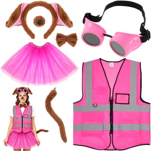 Halloween Dog Costume Set 7 Pcs, Pink Puppy Theme Cosplay for Women by Unknown
