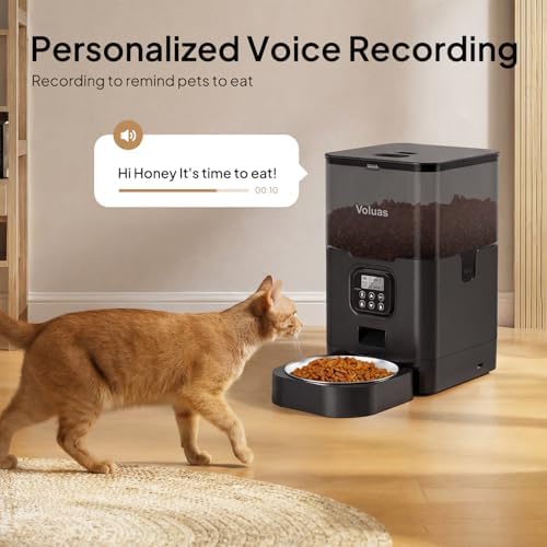 VOLUAS Automatic Cat Feeder, 6L Timed Dry Food Dispenser for Cats & Dogs