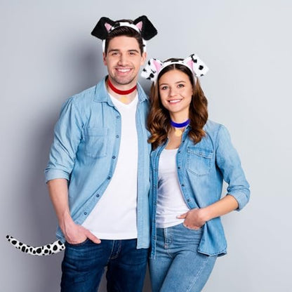 Halloween Dalmatian Costume Set Include Dog Ear Headbands Velvet Choker Tails for Adults Party Dress Up - Image 4