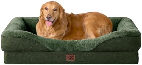 EHEYCIGA Orthopedic XL Dog Bed for Large Sized Dog, 42x30x7.5 Inch Extra Large Memory Foam Dog Couch Bed with Sides, Waterproof Liner & Washable Removable Cover, Dark Green
