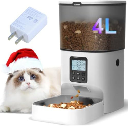 ANDOLL HOME Automatic Cat Feeder,4L Timed Cat＆Dog Dry Food Dispenser