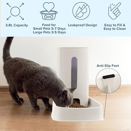 Automatic Cat Feeder and Water Dispenser - 2-Pack 3.8L/1G Pet Bowls - Gravity Automatic Cat and Dog Feeding Station - Pet Supplies by PETMAKER (White)