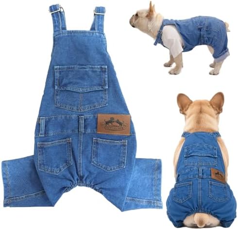 Dog Overalls for Small Dogs Outfit French Bulldog Clothes Denim Dog Jeans by Tealots
