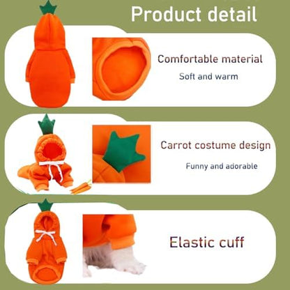 ANIAC Funny Pet Clothes for Small Dog Cat Carrot Dog Hoodies Warm Puppy Sweatshirt Coat with Fruit Hood Fall Cat Sweater Halloween Outfit Easter Dog Carrot Costume (Orange, Large) - Image 4