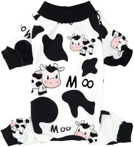 XPUDAC Dog Pajamas Soft Stretchy Cow Dog Clothes for Small Medium Dogs Pet Jumpsuit Cat Apparel-S by XPUDAC