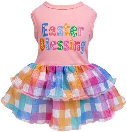 Fitwarm Easter Blessing Dog Dress, Easter Outfit for Small Dogs Girl, Colorful Pet Clothes, Pink, Blue, Orange, White, Large by Fitwarm