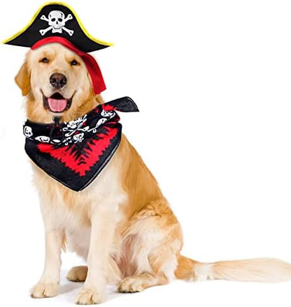 2 Pieces Skull Print Pet Pirate Hat with Pirate Skull Bandana Dog Cat Captain Cap Halloween Pirate Cosplay Costume Halloween Party Hat Dress Up Costume Accessories (A) One Size - Image 7