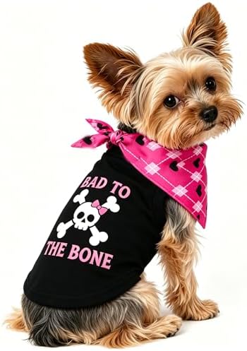 2-Piece Set Small Puppy Bad to The Bone Dog Shirt & Bandana Pet Cat Clothes Outfit XL - Image 6