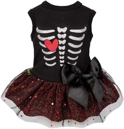 Fitwarm Halloween Skeleton Dog Dress, Funny Dog Halloween Costumes, Doggy Clothes for Small Dogs Girl, Pet Apparel, Black, Red, White, Small by Fitwarm