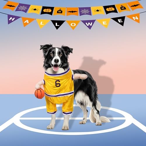 DELIFUR Dog Basketball Player Costume - Pet Halloween Costume Adjustable Funny Dress Up Sports Outfit Cosplay Clothes for Small Medium Dog (Yellow Basketball, Large) - Image 2