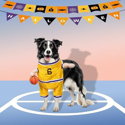 DELIFUR Dog Basketball Player Costume - Pet Halloween Costume Adjustable Funny Dress Up Sports Outfit Cosplay Clothes for Small Medium Dog (Yellow Basketball, Small) - Image 2