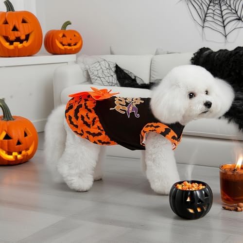 EXPAWLORER Dog Halloween Dress for Small Dogs,Puppy Costumes Pet Clothes Holiday Girl Dogs Shirt with Halloween Pattern,Party Dog Vest Dresses Cat Apparel Sweater Warm Skirt - Image 6