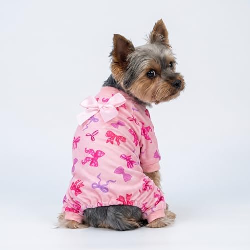 Fitwarm Bowknot Dog Flecce Pajamas, Cozy Valentines Day Outfit for Small Dogs Girl, Cute Pet Clothes, Pink, Red, Purple, Medium - Image 4