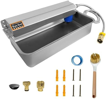 Automatic Water Dispenser for Dogs 2 Gallon/7.57L Stainless Steel Water Bowl Outdoor Dog Drinking Waterer Feeder Auto Fill Pet and Livestock Waterer Feeder Fits GHT 3/4" Faucet Wide Mouth