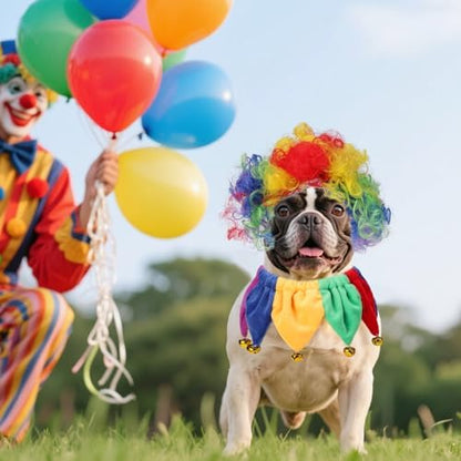 KOOLTAIL Dog Wig Costume, Funny Pet Wig Clown Decorations Outfit with Bandana Bells for Small Medium Large Dogs Cats Unique Chirstmas Gift, Adjustable Fits Cosplay Dress up for Holiday Party Festival - Image 7