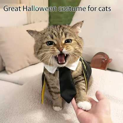 Dog Halloween Magician Costume Set, Cat Wizard Cloak with Hood, Tie & Glasses, Pet Cosplay Outfit for Halloween Party, Puppy Witch Costume for Small Dogs (Yellow, Medium) - Image 3