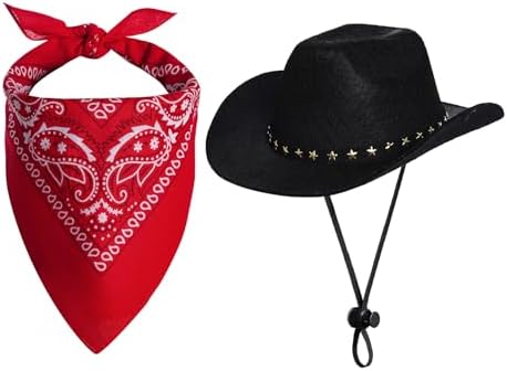 choyaxo Halloween Costumes for Dogs Cat Pet Cowboy Costume Cowboy Hat with Bandana Set for Halloween, Christmas, Holiday, Party, Cosplay (Black, Medium) by choyaxo
