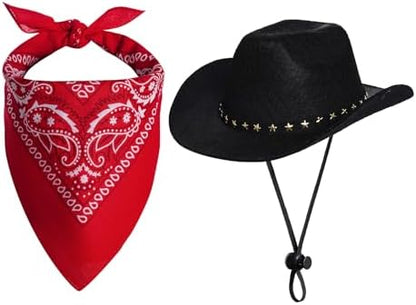 choyaxo Halloween Costumes for Dogs Cat Pet Cowboy Costume Cowboy Hat with Bandana Set for Halloween, Christmas, Holiday, Party, Cosplay (Black, Medium) by choyaxo