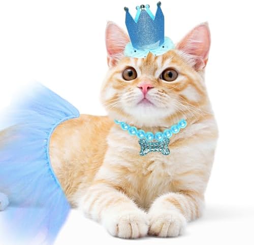 Dog Birthday Party Supplies Dogs Cats Birthday Costume Set Blue Tutu Skirt Dog Cat Birthday Hat Necklace for Puppy Dog Halloween Birthday Wedding Party Costume (Blue) - Image 7