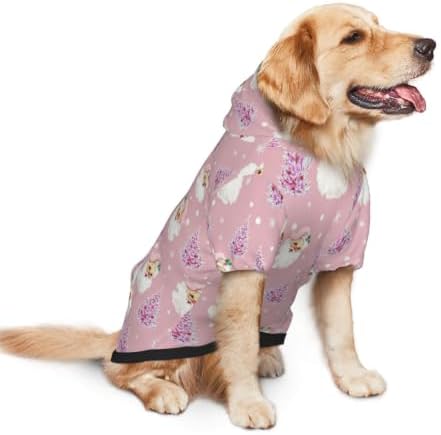 Christmas Dog Hoodie, Pink Santa Print, with Leash Hole - Image 6
